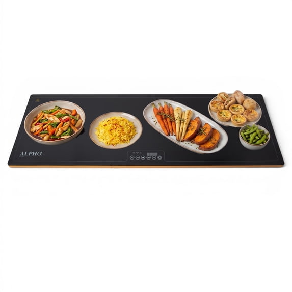 Alpha Living Warming Mat for Food – 40 Inch Glass Top Food Warmers for Parties Buffet – Tempered Glass Electric Warming Tray with 3 Heat Settings – Buffet Warmer for Events, Parties, Catering