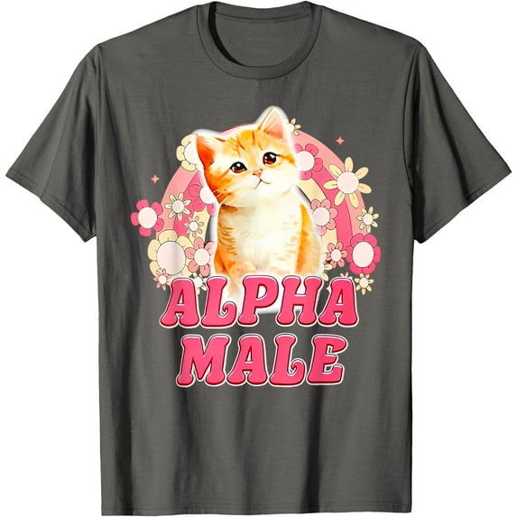 Alpha Male Bright Cat Kitten Funny Unisex T-Shirt for Men Women Kids Toddler,Charcoal Color,Size XL