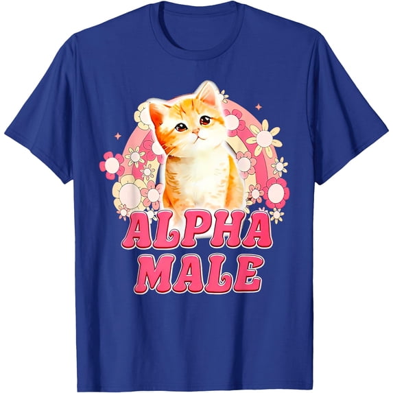 Alpha Male Bright Cat Kitten Funny Unisex T-Shirt for Men Women Kids Toddler,Royal Blue Color,Size XL