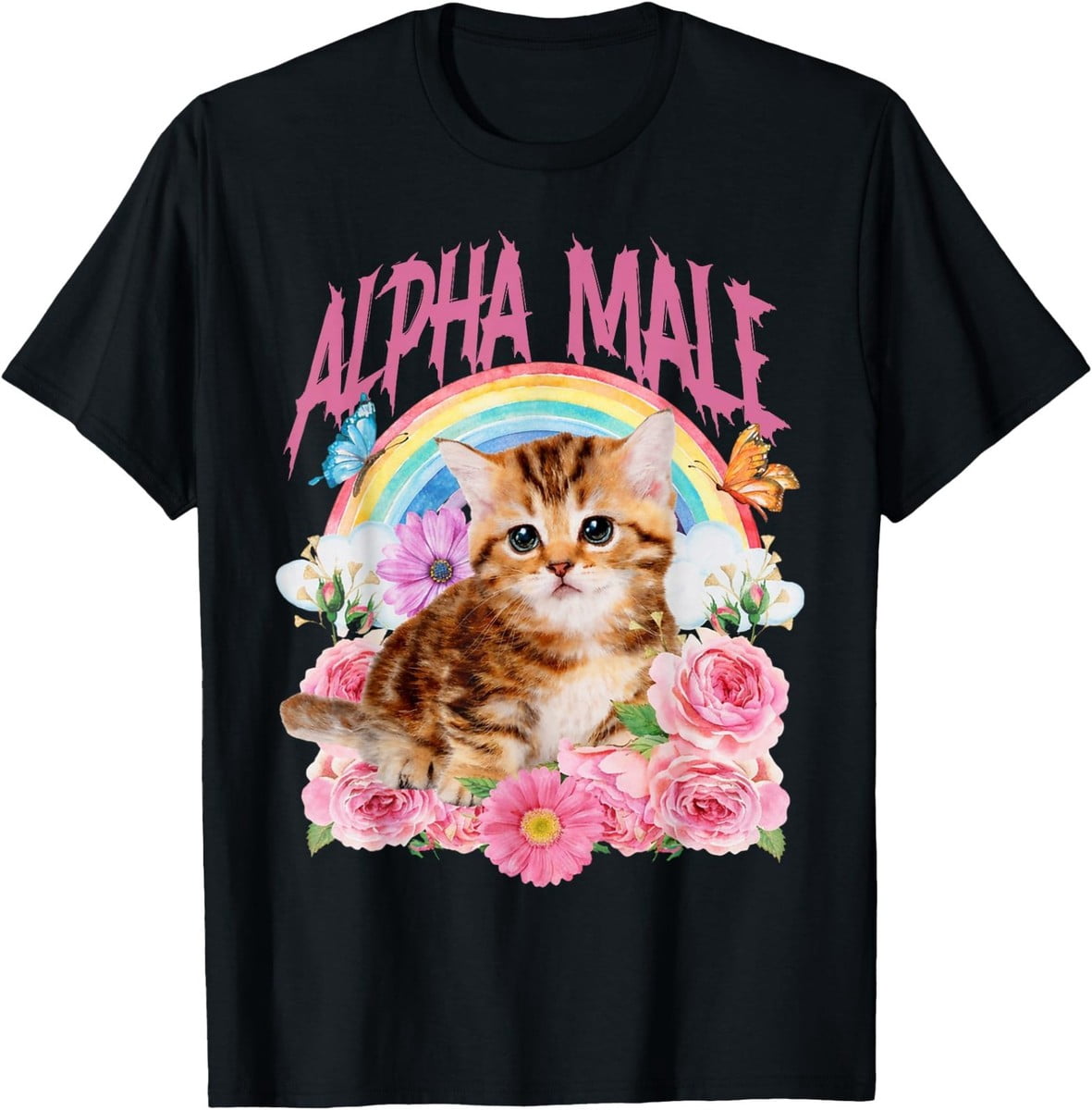 Alpha Male Cat Kitten Rainbow Floral Unisex Szie T-Shirt - Walmart.com