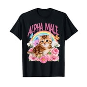 Alpha Male Funny Cat Kitten Rainbow Floral T-Shirt
