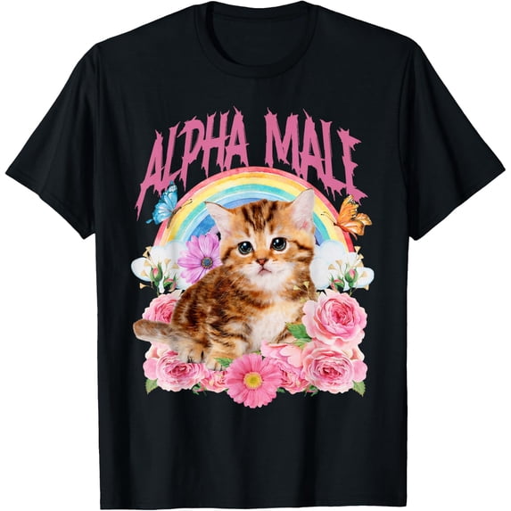 Alpha Male Funny Cat Kitten Rainbow Floral Unisex T-Shirt