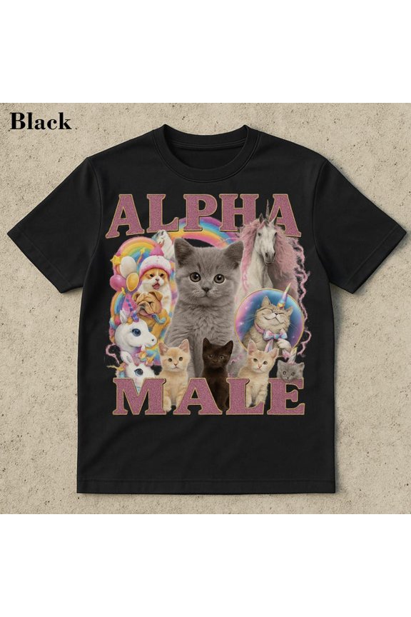 Alpha Male Kitten Funny Cat Illustration Graphic Tee BLACK Unisex S-5XL Hot Trending Shirt