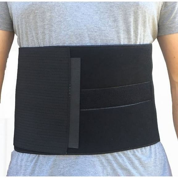 Alpha Medical Abdominal Binder Support Wrap/ Surgical Binder / Hernia Support /Abdominal Hernia Reduction Device (Black ; 10" High ; 38" - 50" Around Waist)