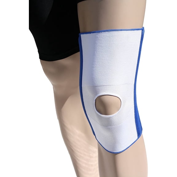 Alpha Medical Dual Stay Compression Support Knee Brace with Open Patella Design for Enhanced Stability and Comfort (Medium White w/ Blue Trim)