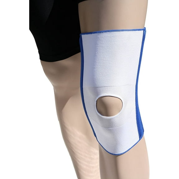Alpha Medical Dual Stay Compression Support Knee Brace with Open Patella Design for Enhanced Stability and Comfort (Small White w/ Blue Trim)