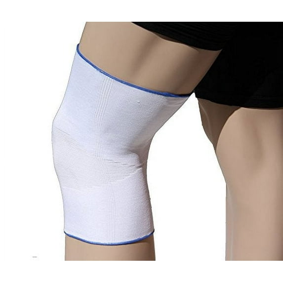 Alpha Medical Elastic Slip-On Knee Brace: Compression Support and Stabilizer for Effective Knee Pain Relief (Large, White w/ Blue Trim)