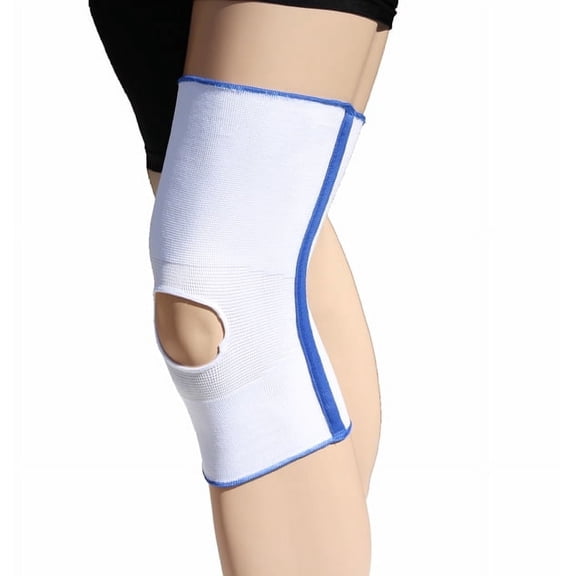 Alpha Medical Open Patella Compression Support Knee Brace Sleeve With Anti-Roll Support Stays Knee Stabilizer Knee Pain Relief (X-Large White w/ Blue Trim)