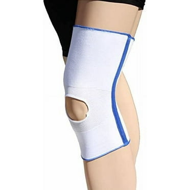 Alpha Medical Open Patella Compression Support Knee Brace Sleeve With Anti-Roll Support Stays – Knee Stabilizer – Knee Pain Relief (X-Small White w/ Blue Trim)