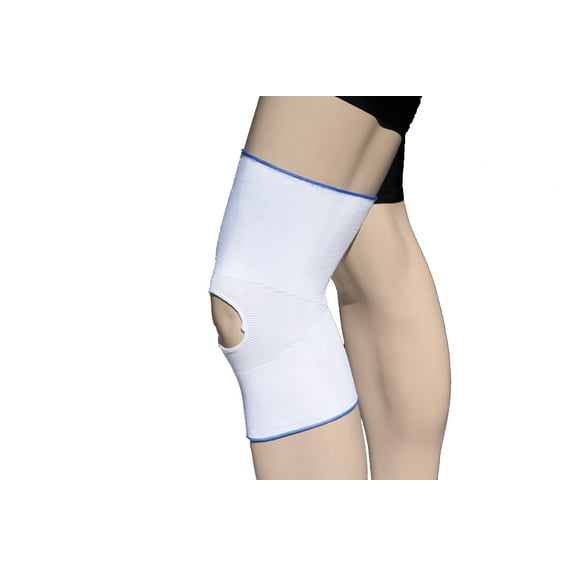 Alpha Medical Open Patella Elastic Support Knee Brace - Knee Stabilizer Support – Knee Pain Relief – Slip-on Knee Support (X-Small White w/ Blue Trim)