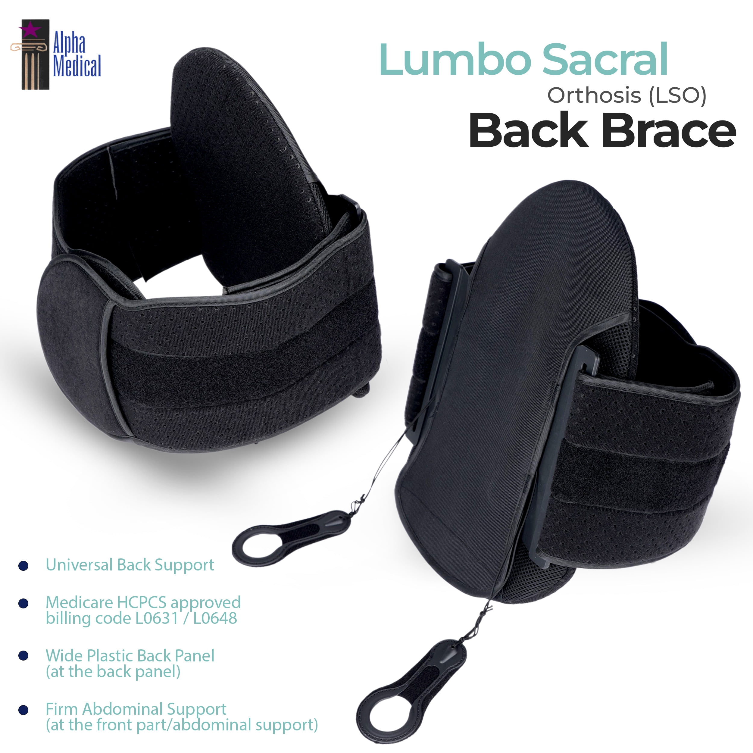 Alpha Medical Pain Relieving Back Brace, Lumbo-Sacral Orthosis Corset,  Spinal Decompression, LSO, L0631 / L0648, Universal Back Support