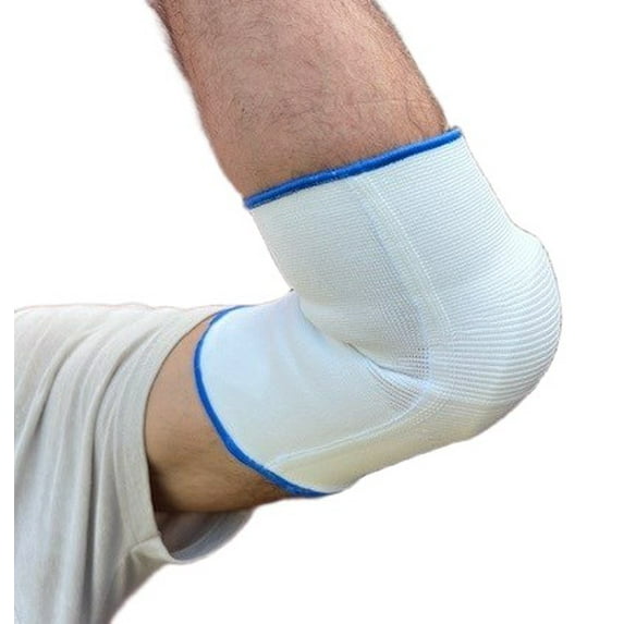 Alpha Medical Visco-Elastic Padded Elbow Support Brace (Large White w/ Blue Trim)