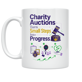 Alpha Merch Charity Auctions Turn Small Steps Into Progress, 11 oz White Ceramic Mug