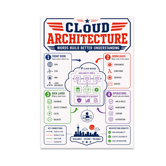 Alpha Merch Cloud Architecture Words Build Better Understanding, 13 x 19 in Vertical Wall Art Poster