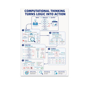 Alpha Merch Computational Thinking Turns Logic Into Action, 13 x 19 in Vertical Wall Art Poster