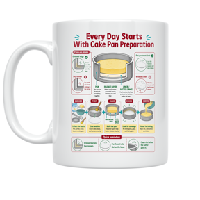 Alpha Merch Every Day Starts With Cake Pan Preparation, 11 oz White Ceramic Mug