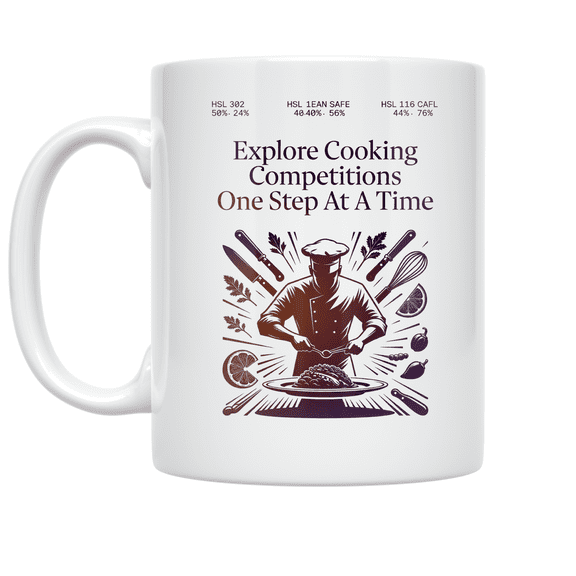 Alpha Merch Explore Cooking Competitions One Step At A Time, 11 oz White Ceramic Mug