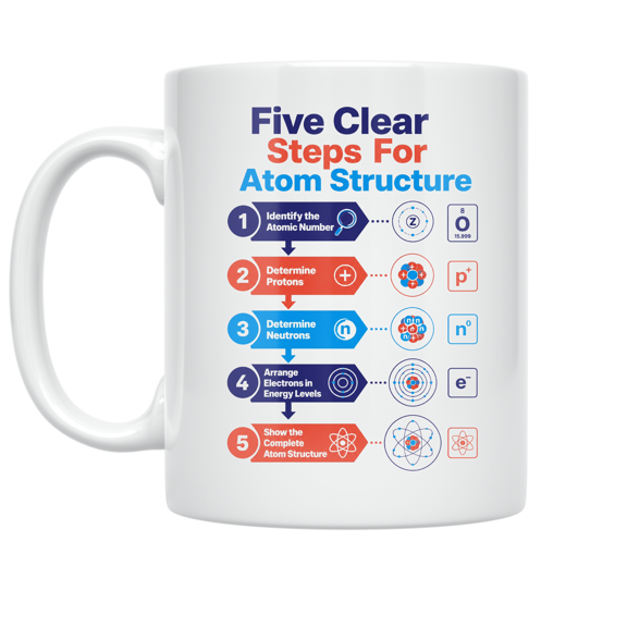 Alpha Merch Five Clear Steps For Atom Structure, 11 oz White Ceramic Mug