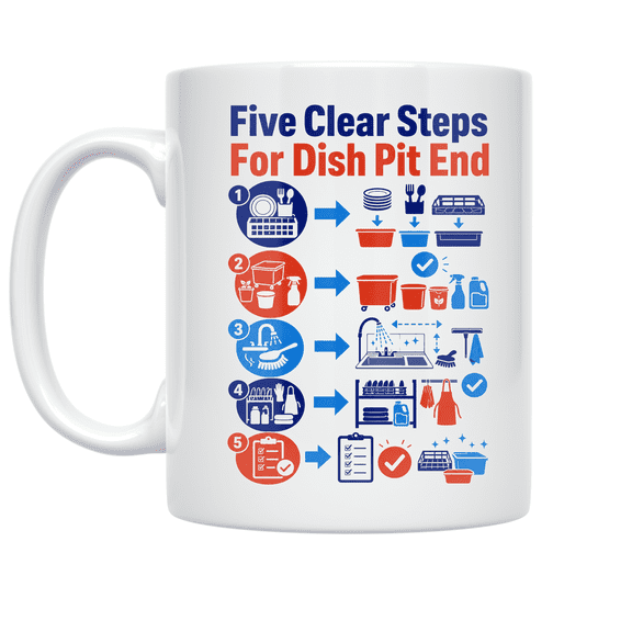 Alpha Merch Five Clear Steps For Dish Pit End, 11 oz White Ceramic Mug