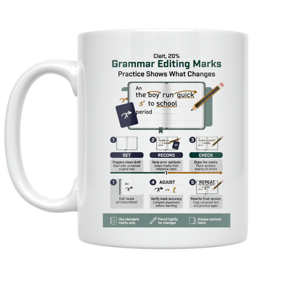 Alpha Merch Grammar Editing Marks Practice Shows What Changes, 11 oz White Ceramic Mug