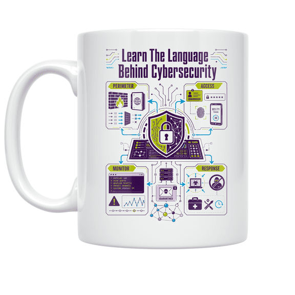 Alpha Merch Learn The Language Behind Cybersecurity, 11 oz White Ceramic Mug