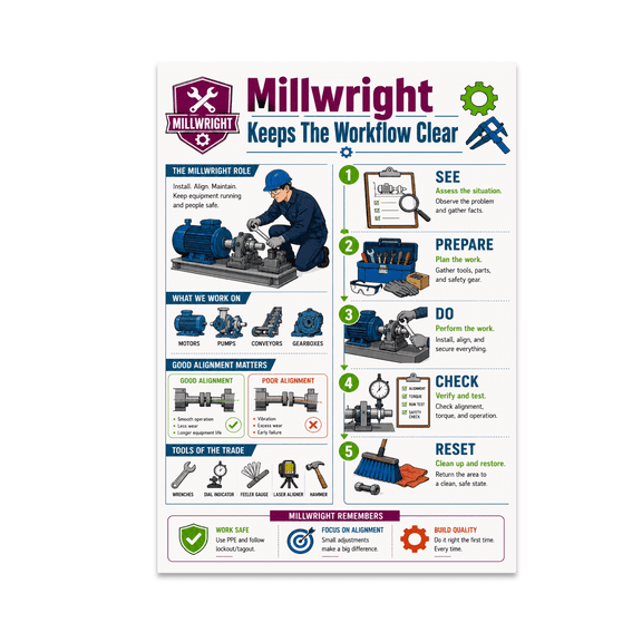 Alpha Merch Millwright Keeps The Workflow Clear, 13 x 19 in Vertical Wall Art Poster