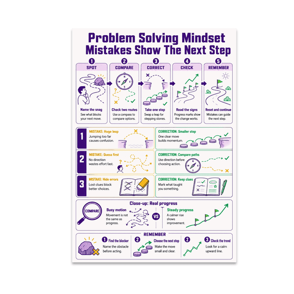 Alpha Merch Problem Solving Mindset Mistakes Show The Next Step, 13 x 19 in Vertical Wall Art Poster