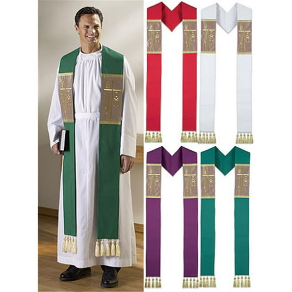 Alpha Omega Stole with Tassels, Green