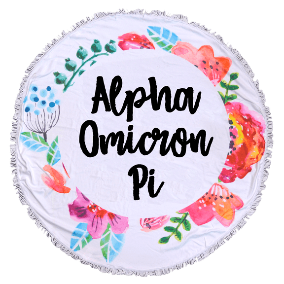 Sorority Shop Alpha Omicron Pi Floral Design Round Beach Towel with Fringes - 60" Round Beach Blanket, Soft Microfiber, Lightweight and Durable, Water Absorption, Quick Dry