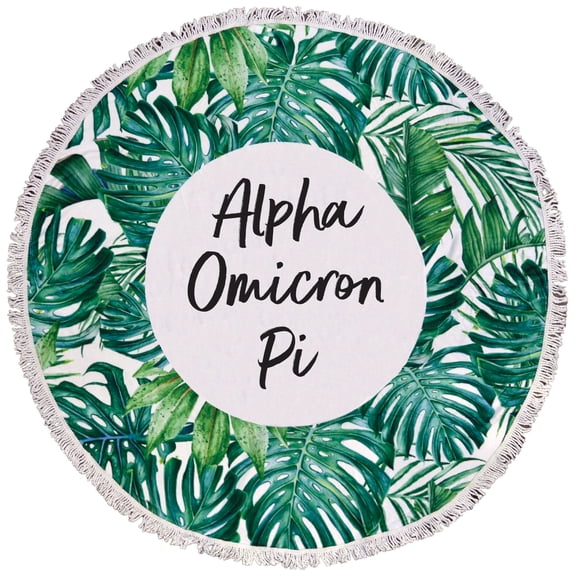 Alpha Omicron Pi Palm Design Round Beach Towel with Fringes - 60", Round Beach Blanket, Soft Microfiber, Lightweight and Durable, Water Absorption, Quick Dry