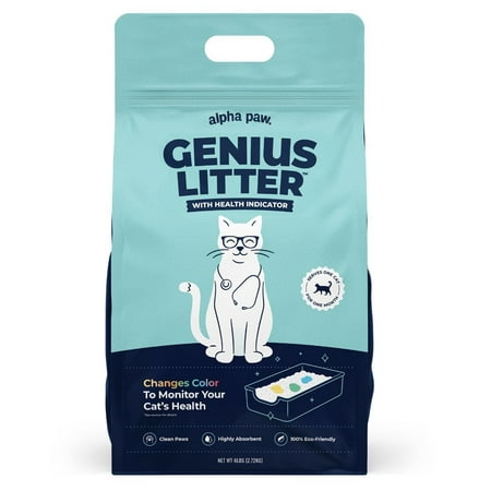 Genius Litter Health Indicating Cat Litter with Non-Clumping Lightweight Color Changing Silica Gel Crystals As Seen on Shark Tank, Non Clumping, Super Absorbent Odor Control (1 Bag (6lb))