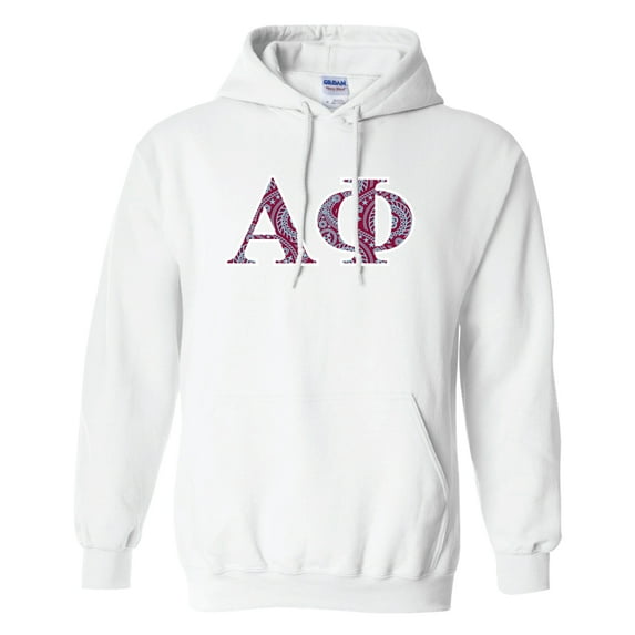 Alpha Phi Hooded Sweatshirt Greek Letters Design – White