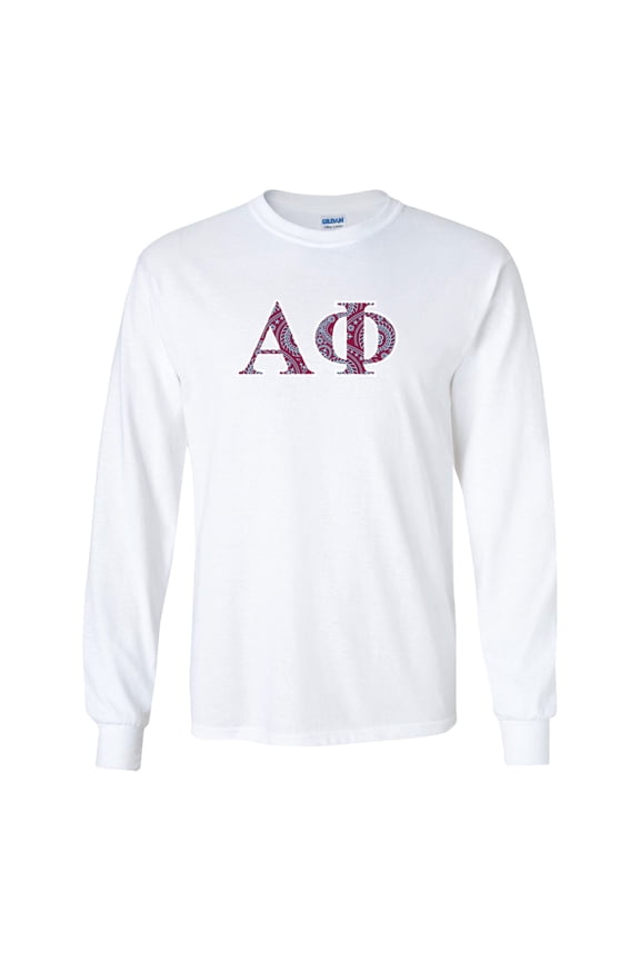 Alpha Phi Long Sleeve T-shirt Greek Letter Design – White