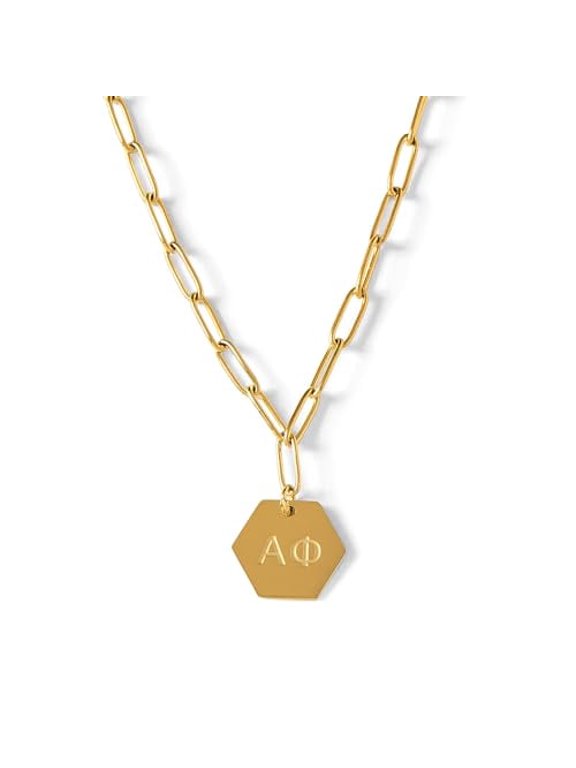 Alpha Phi Necklace, 18k Gold Plated Paperclip Style Chain with Sorority Letters Pendant