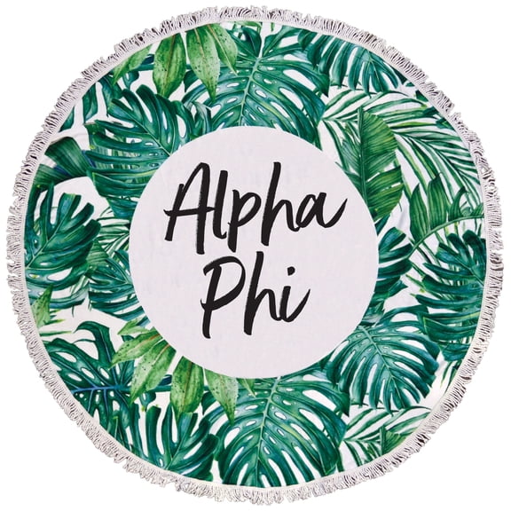 Alpha Phi Palm Design Round Beach Towel with Fringes - 60", Round Beach Blanket, Soft Microfiber, Lightweight and Durable, Water Absorption, Quick Dry