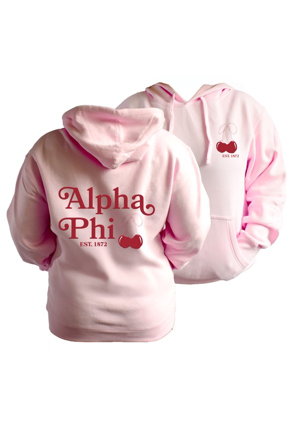 Alpha Phi Sweatshirt, Hooded Sweatshirt with Cherries Design, Size Large