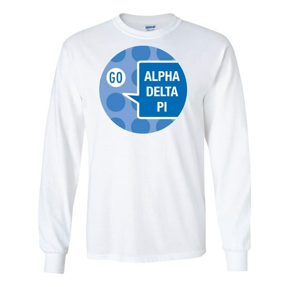 Alpha Pi Long Sleeve T-shirt Go ADP Speech Bubble Design - White & Sport Grey