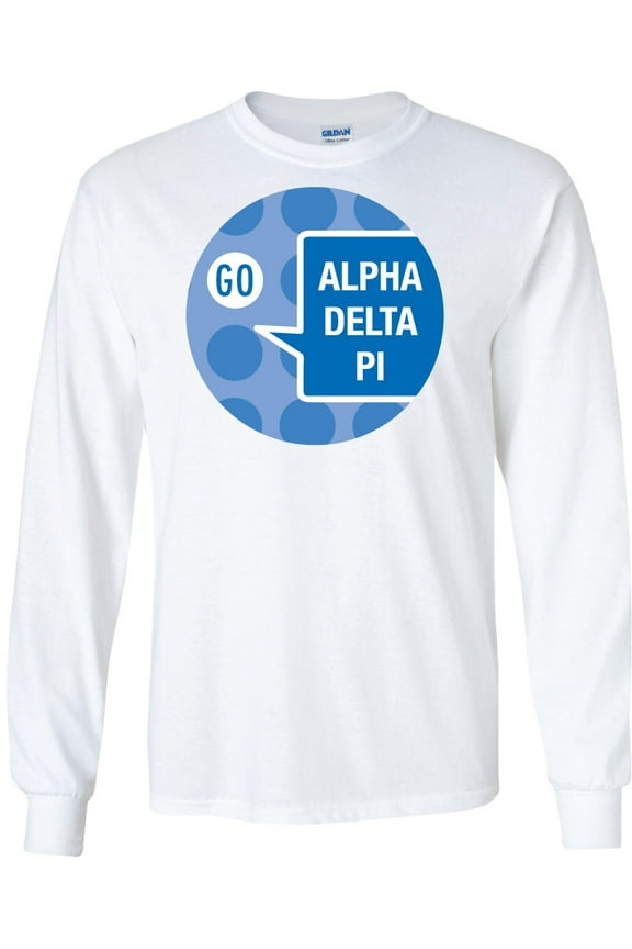 Alpha Pi Long Sleeve T-shirt Go ADP Speech Bubble Design - White & Sport Grey