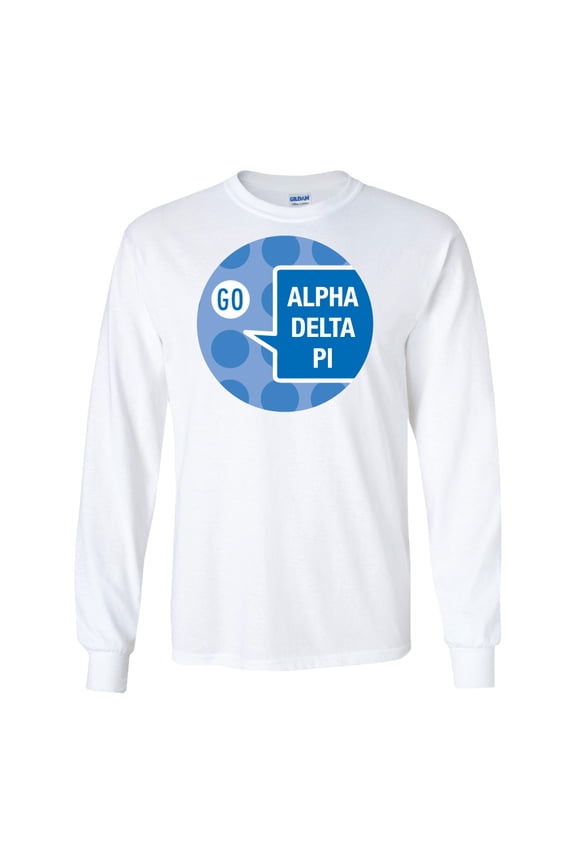 Alpha Pi Long Sleeve T-shirt Go ADP Speech Bubble Design - White & Sport Grey