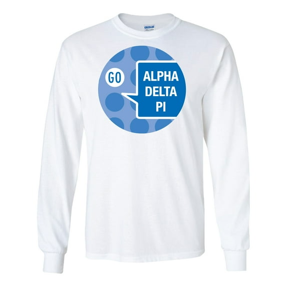 Alpha Pi Long Sleeve T-shirt Go ADP Speech Bubble Design - White & Sport Grey
