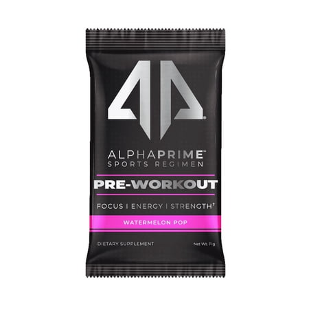 Alpha Prime Supplements Sports Regimen Pre-Workout Powder Packets for Laser Focus and Energy, Watermelon Pop (20 Packets)