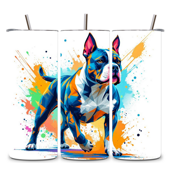 Alpha Printing 20oz Stainless Steel Tumbler – Colorful Blue Nose Pitbull Full-Wrap Dog Lover Artwork, Vibrant Pet Design, Insulated Travel Mug