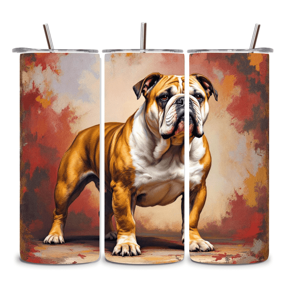Alpha Printing 20oz Stainless Steel Tumbler – English Bulldog Full-Wrap Cute Dog Artwork, Pet Lover Gift Design, Double-Wall Insulated Travel Mug