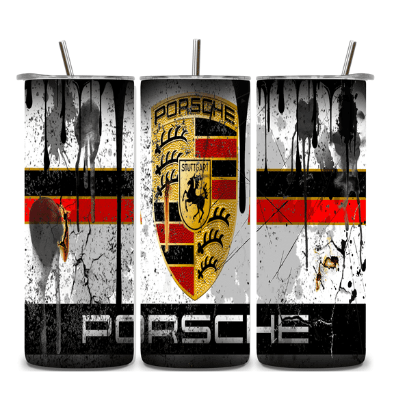 Alpha Printing 20oz Stainless Steel Tumbler – Luxury Car Grunge Inspired Full-Wrap Automotive Artwork, Vintage Distressed Style, Insulated Travel Mug