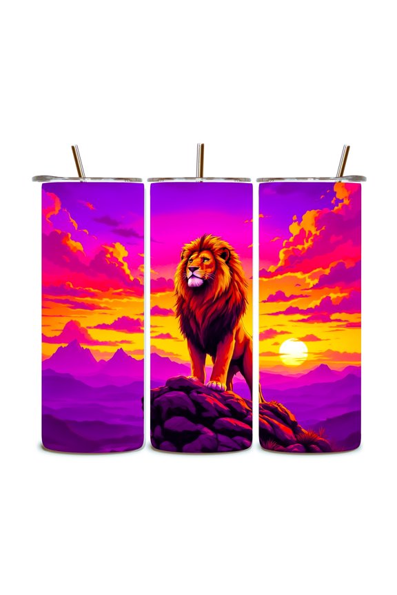 20oz Stainless-Steel Tumblers-Lion On Rock Edge Design