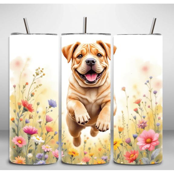 Alpha Printing 20oz Stainless Steel Tumbler – Puppy Running Full-Wrap Cute Dog Artwork, Pet Lover Design, Insulated Travel Mug