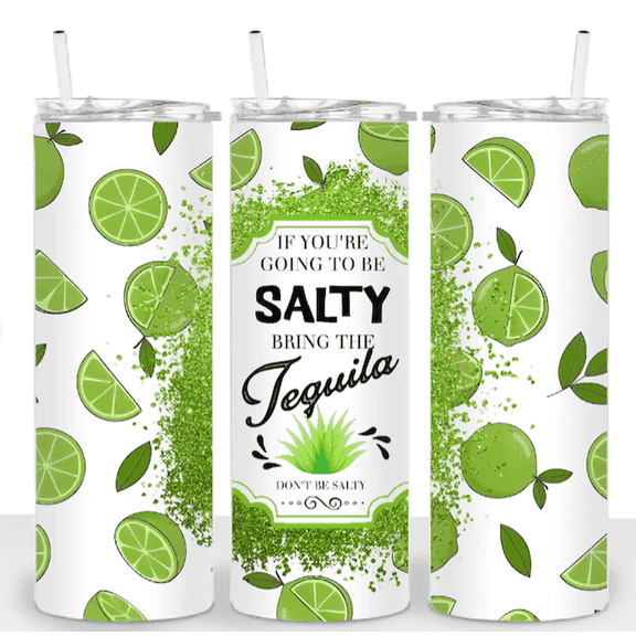 Alpha Printing 20oz Stainless Steel Tumbler – Salty Tequila with Limes Full-Wrap Cocktail Artwork, Margarita Bar Theme Design, Insulated Travel Cup