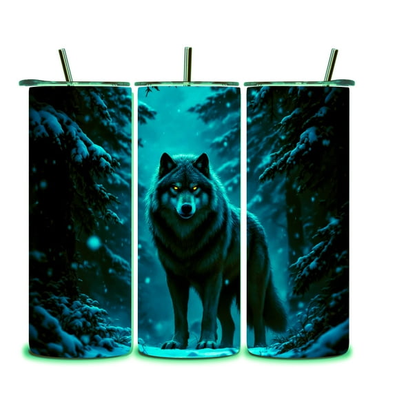Alpha Printing 20oz Stainless Steel Tumbler Wolf in Forest Full-Wrap Wildlife Artwork, Nature Adventure Scene, Insulated Travel Mug