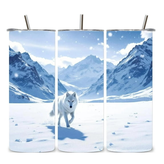 Alpha Printing 20oz Stainless Steel Tumbler Wolf in Mountains Full-Wrap Wildlife Design, Insulated Outdoor Nature Travel Mug