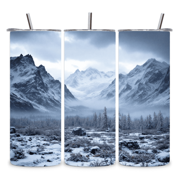 Alpha Printing 20oz Stainless Steel Tumbler Snowy Mountains Full-Wrap Scenic Winter Landscape, Outdoor Nature Artwork, Insulated Travel Mug